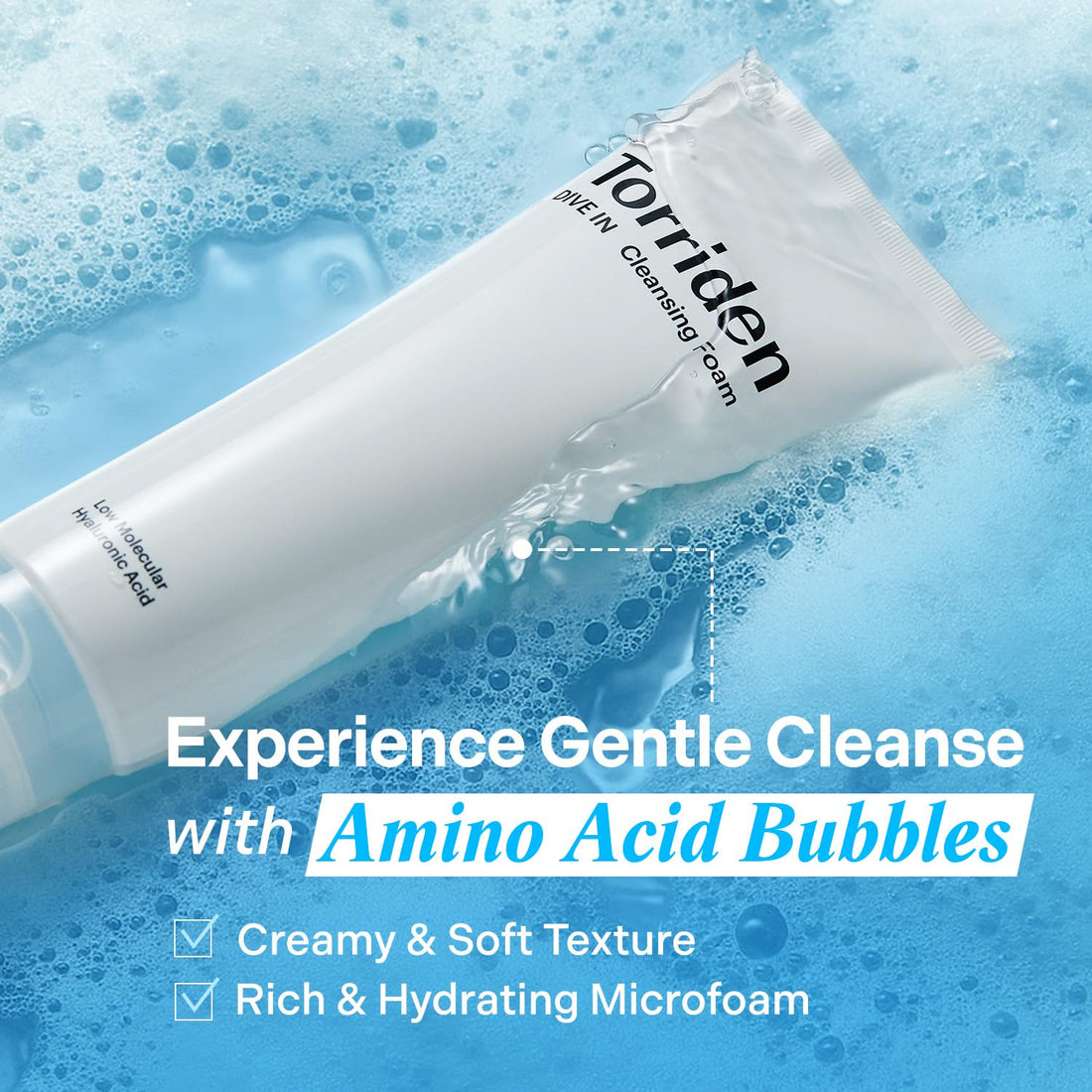 Torriden – Dive-in Low Molecular Hyaluronic Acid Cleansing Foam - veido prausiklis su hialurono rūgštimi
