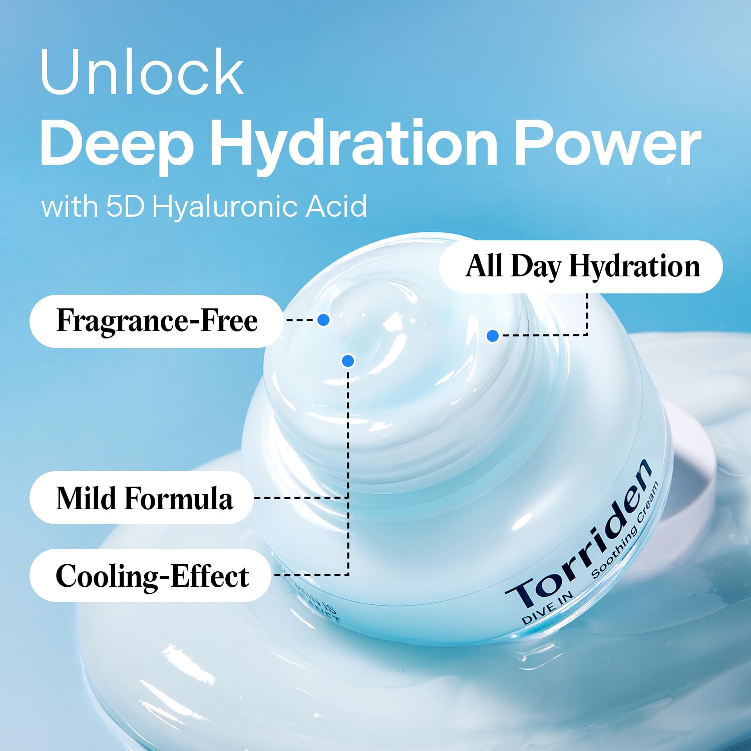 Torriden – Dive-in Low Molecular Hyaluronic Acid Soothing Cream - veido kremas su hialuronu