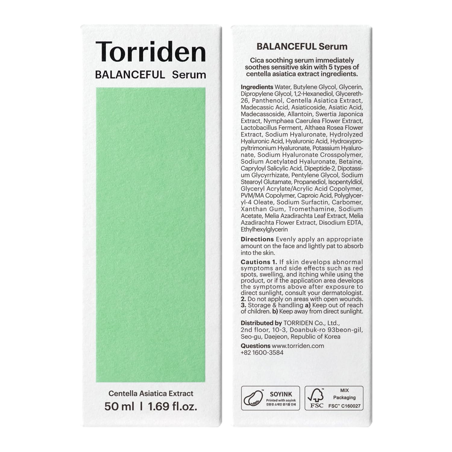 Torriden – Balanceful Cica Calming Serum - veido serumas