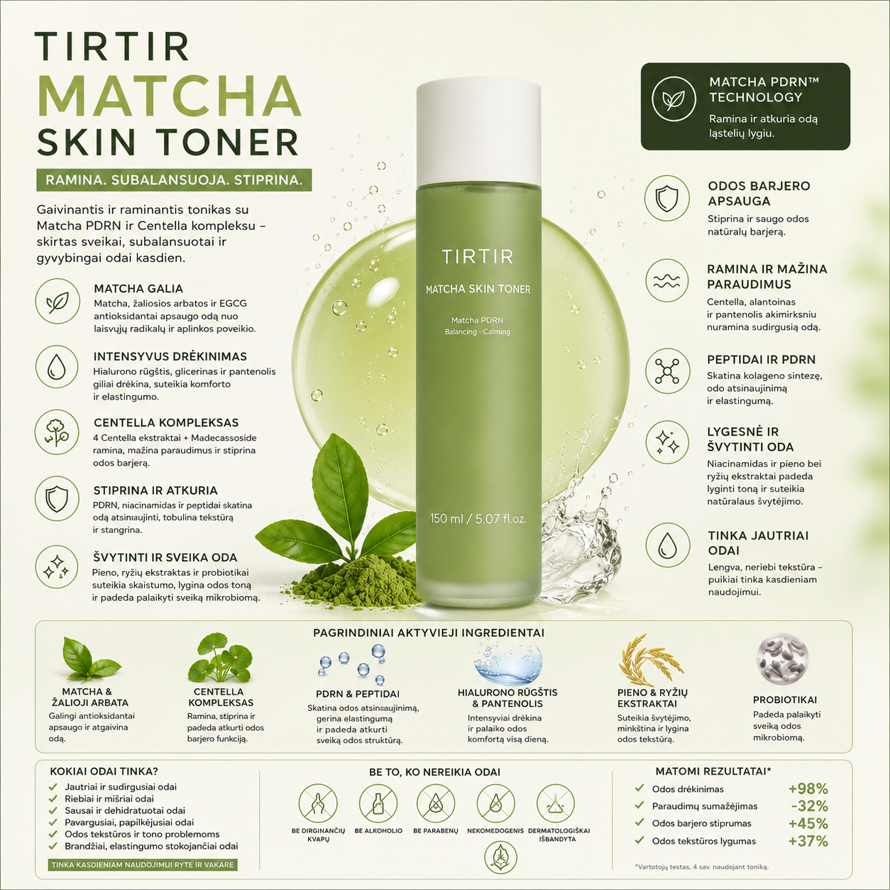 TIRTIR – Matcha Skin Toner - tonikas su matcha ekstraktu